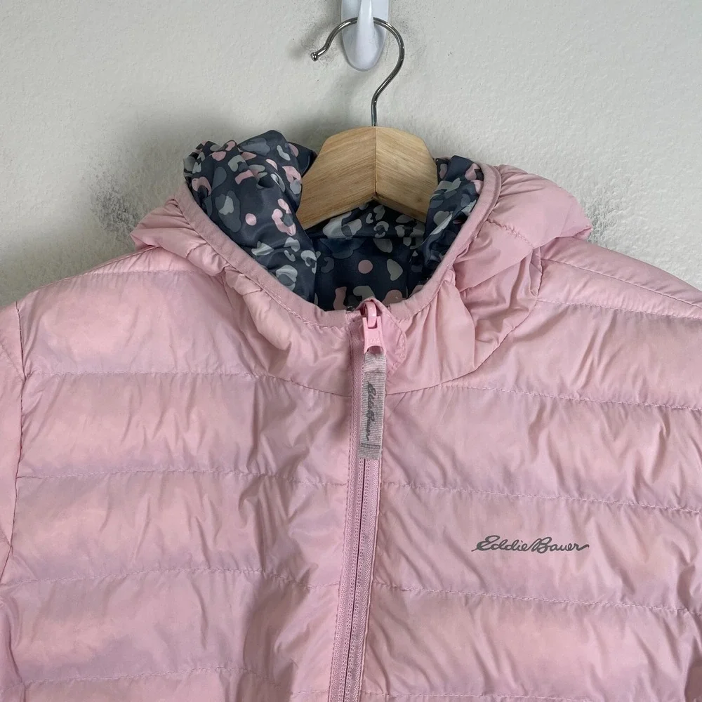 Eddie Bauer Girls Large 14/16‎ Reversible Puffer Down Jacket Zip Up Hooded